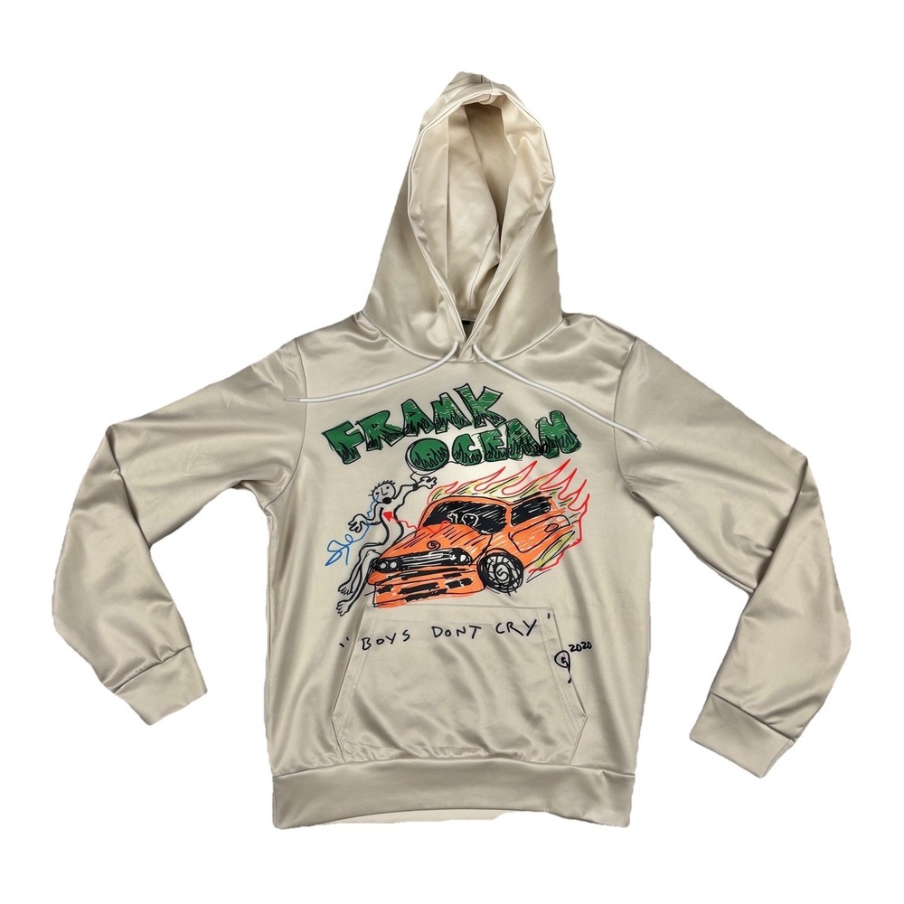 Frank Ocean Boys Don't Cry Hoodie Cream Satin Graphic Pullover Size Small